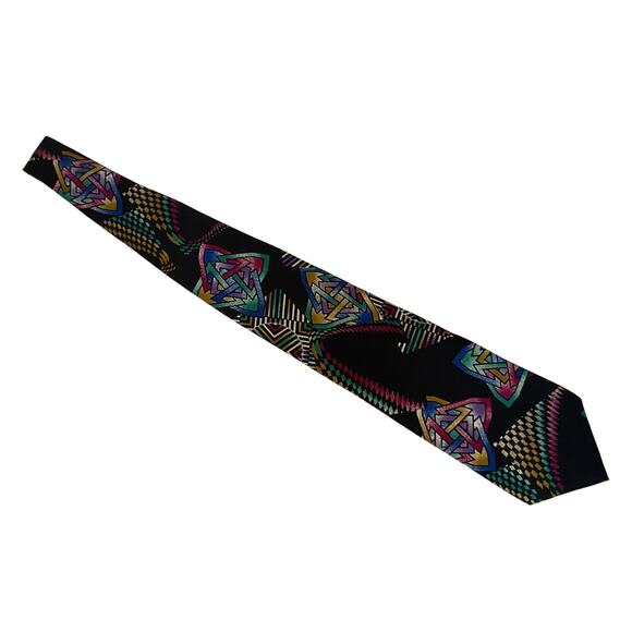 Vintage Bachrach Made in USA Tie Geometric Abstract Pattern 90s All Silk - Picture 5 of 10